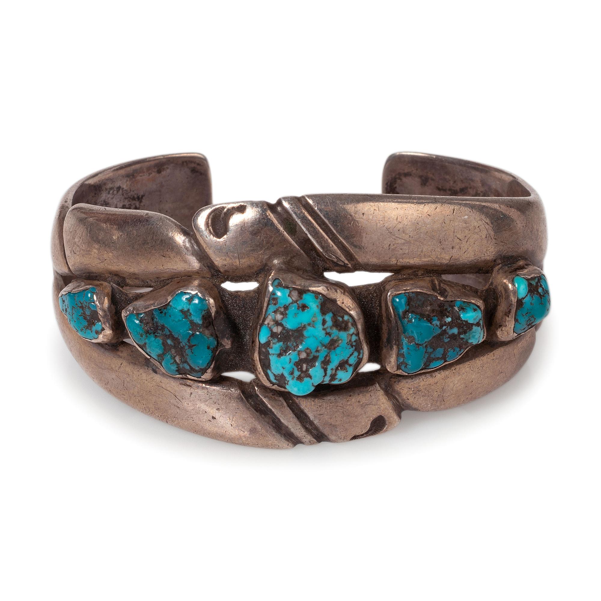 Navajo Silver Cuff with Five Turquoise Nuggets