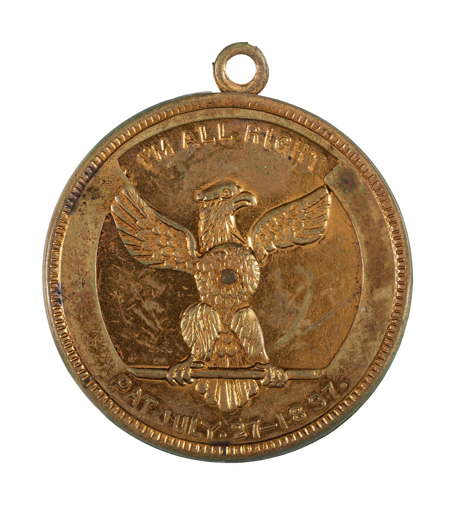 [MCKINLEY, William (1843-1901).] A group of 2 items, incl. presidential campaign mechanical medal and inaugural program.
