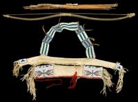 Plains beaded and fringed hide bowcase and quiver with bow and arrows early to mid 20th century