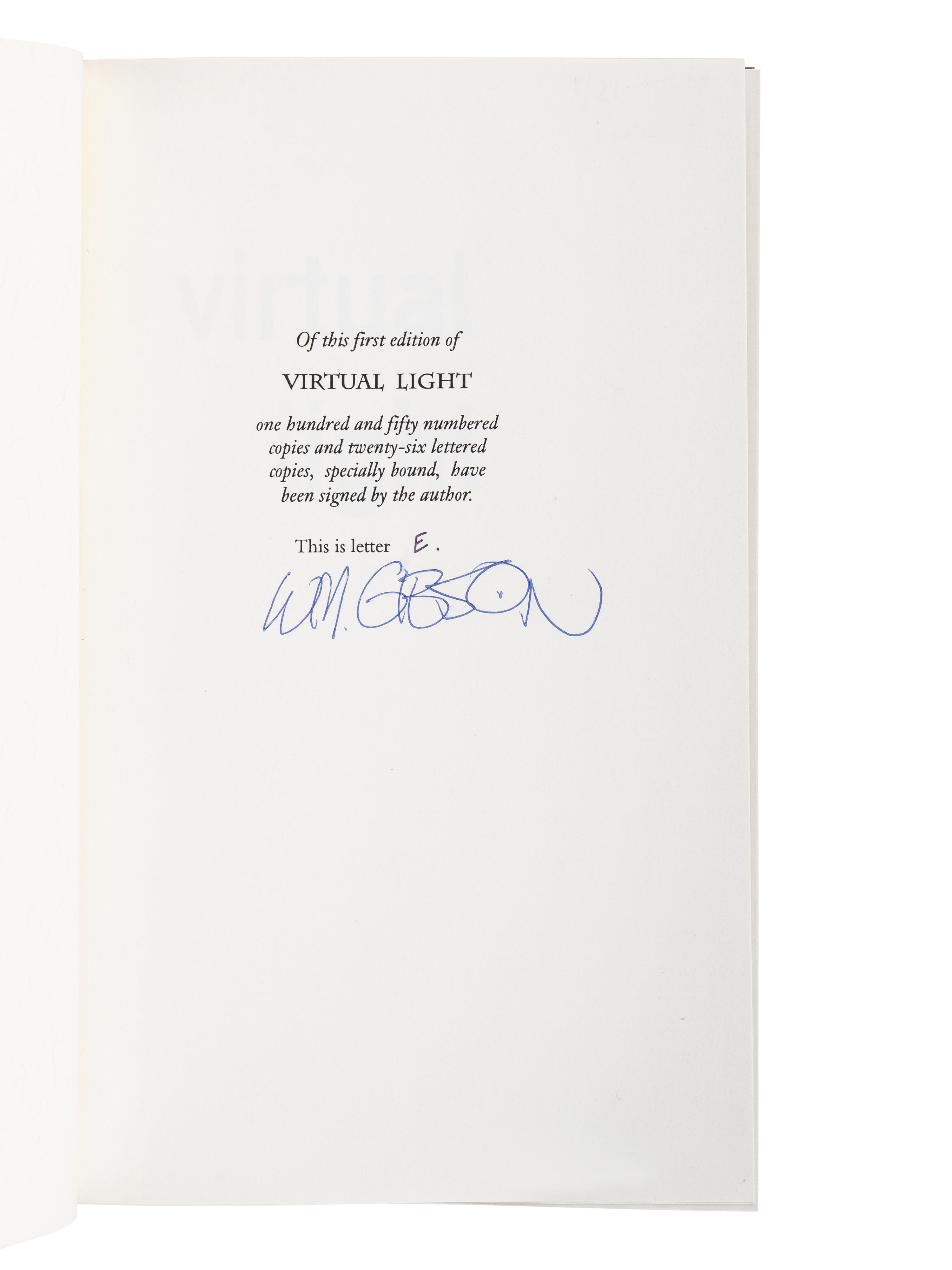 GIBSON, William (b. 1948). Virtual Light . New York, London, et al: 1993.
