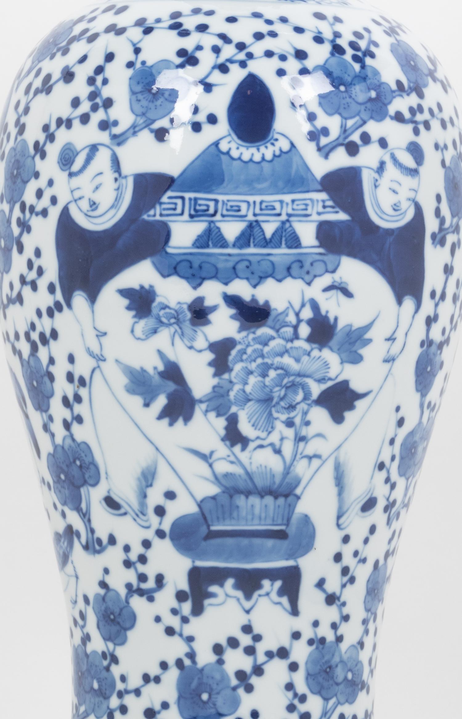 A Blue and White Porcelain Meiping Vase Mounted as a Lamp