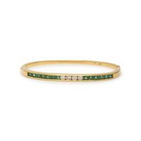 YELLOW GOLD, DIAMOND, AND EMERALD BANGLE BRACELET