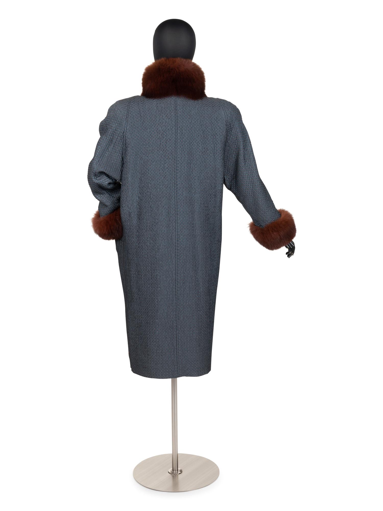 Unlabeled Quilted Silk Taffeta Coat Lined in Brown Fur, 1980-90s