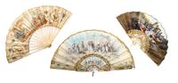 A Group of French Bone, Mother-of-Pearl, Paper and Lace Fans Width of first 20 1/4 inches. — 18TH/19TH CENTURY