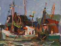 Two works: Harbor scene and Village scene
