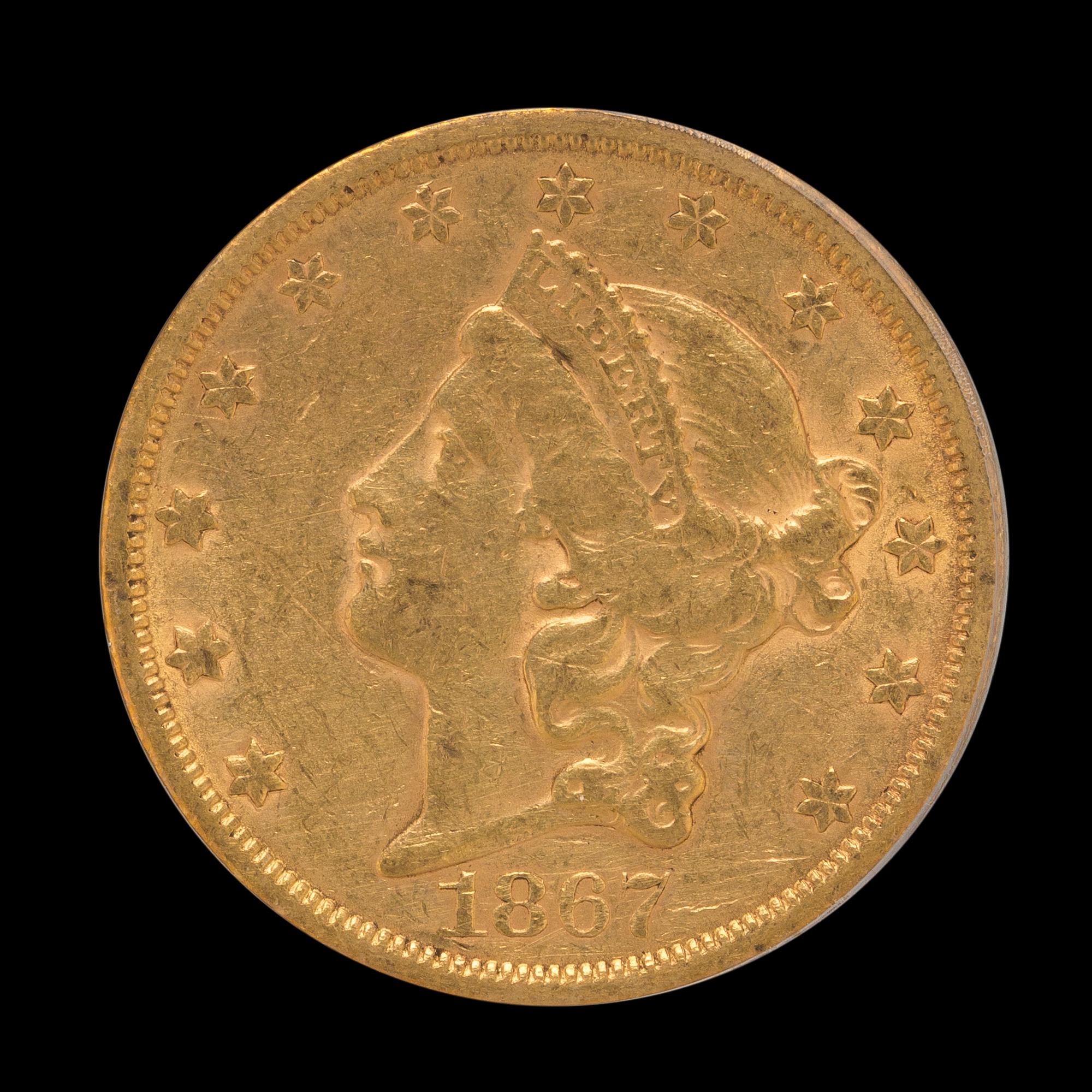 A United States 1867-S Liberty Head $20 Gold Coin