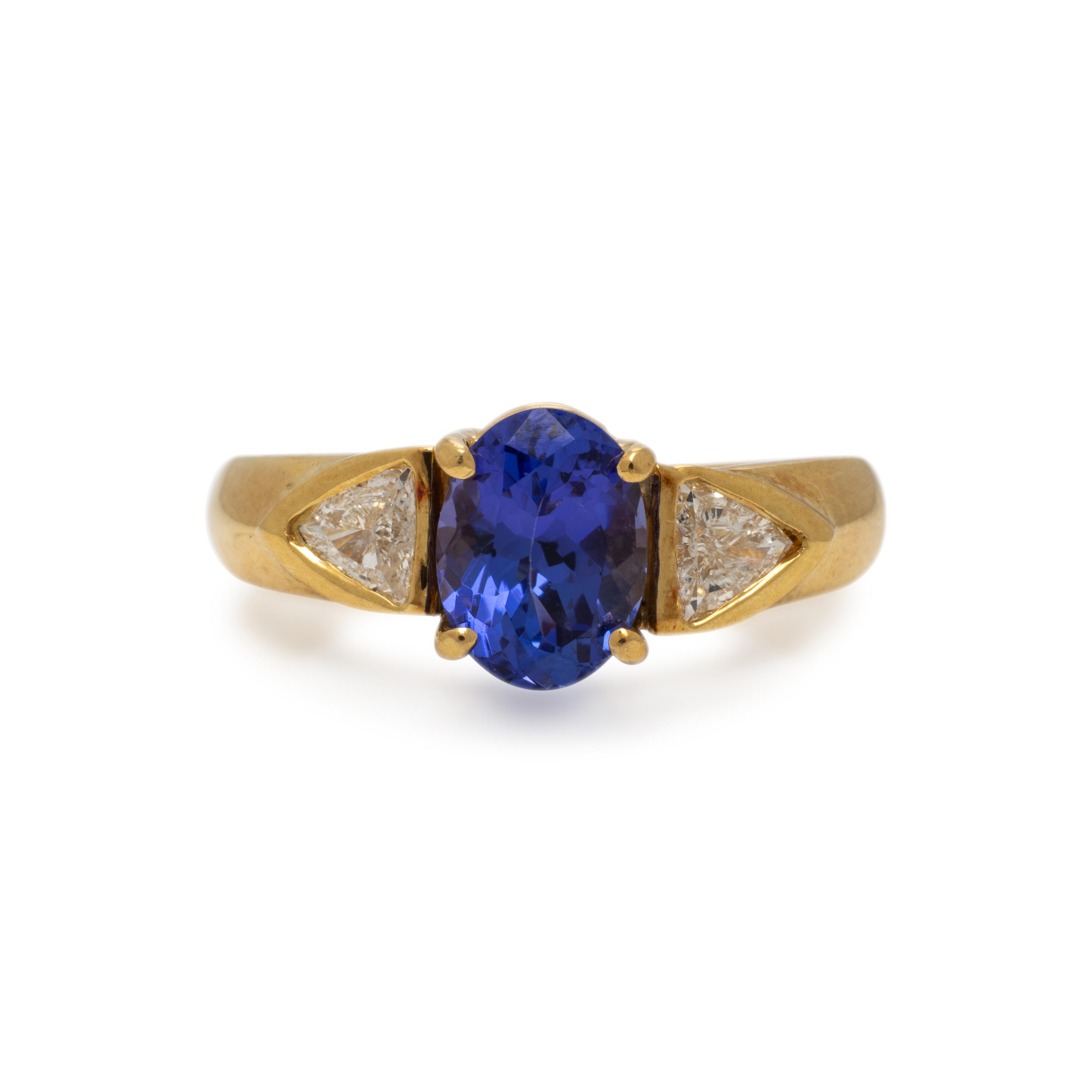 Tanzanite, Diamond, and Yellow Gold Ring