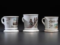 Three Cyclist's Porcelain Shaving Mugs