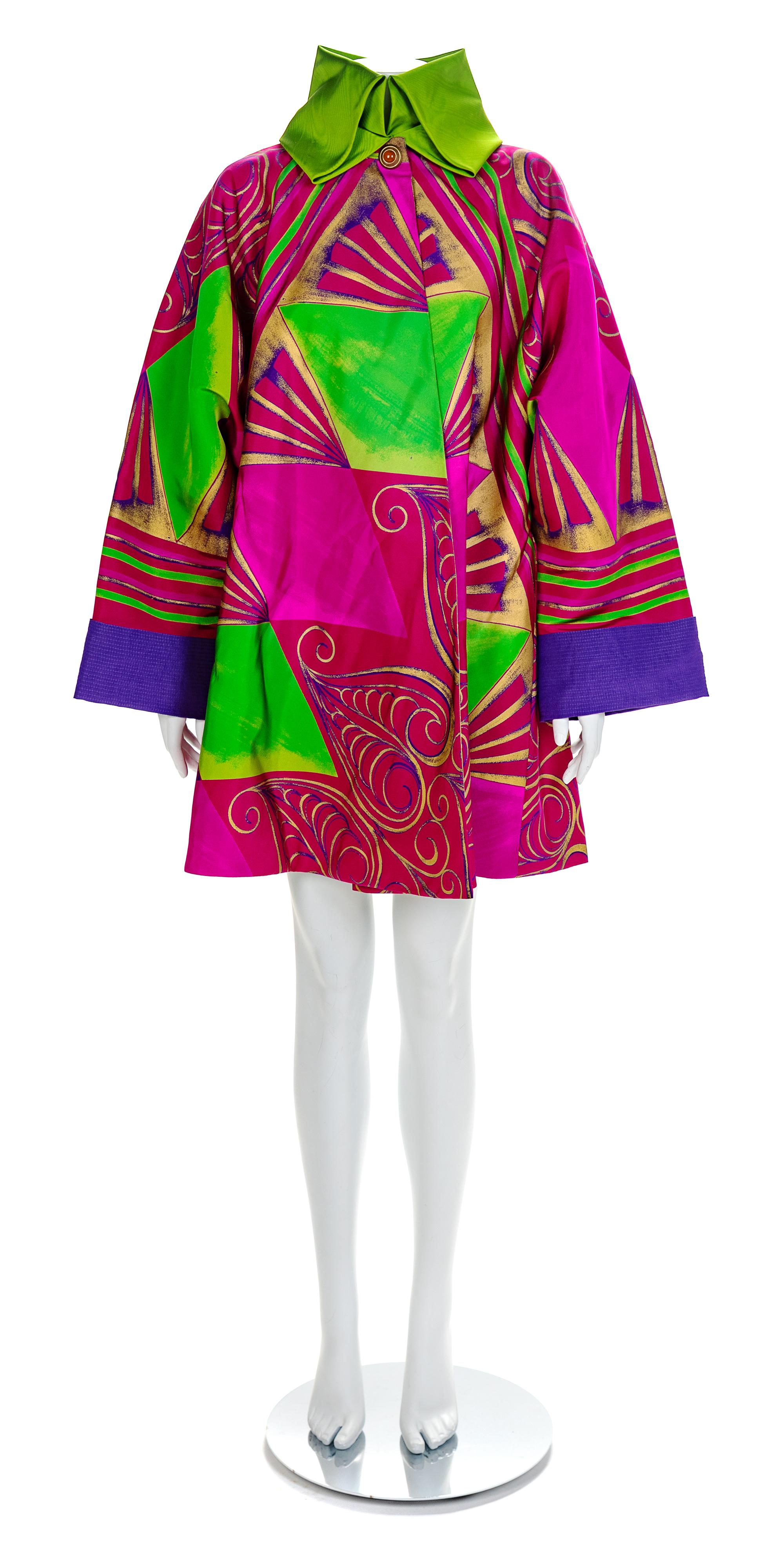 Gianni Versace Printed Swing Coat, 1990s No size label