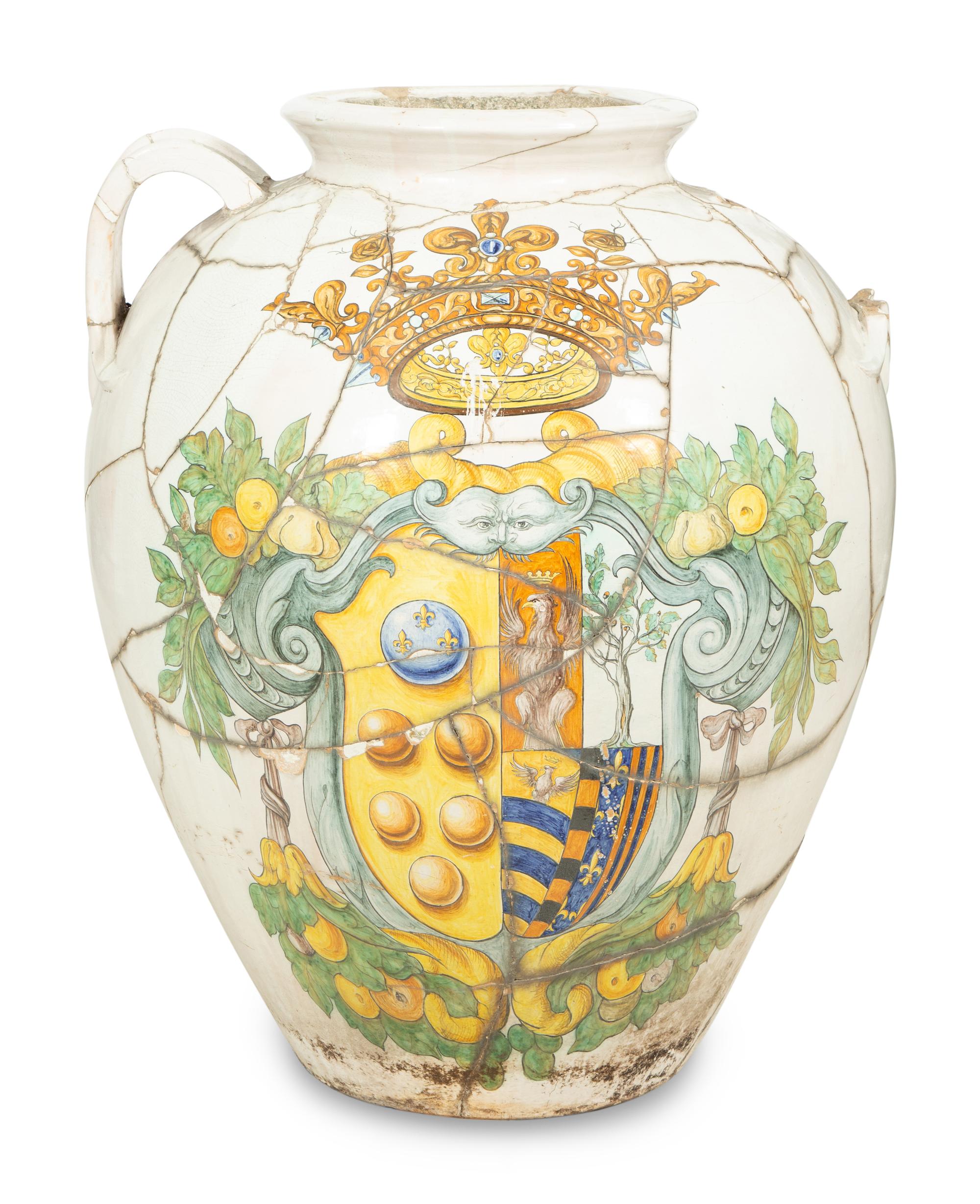 A Large Italian Glazed Terracotta Urn