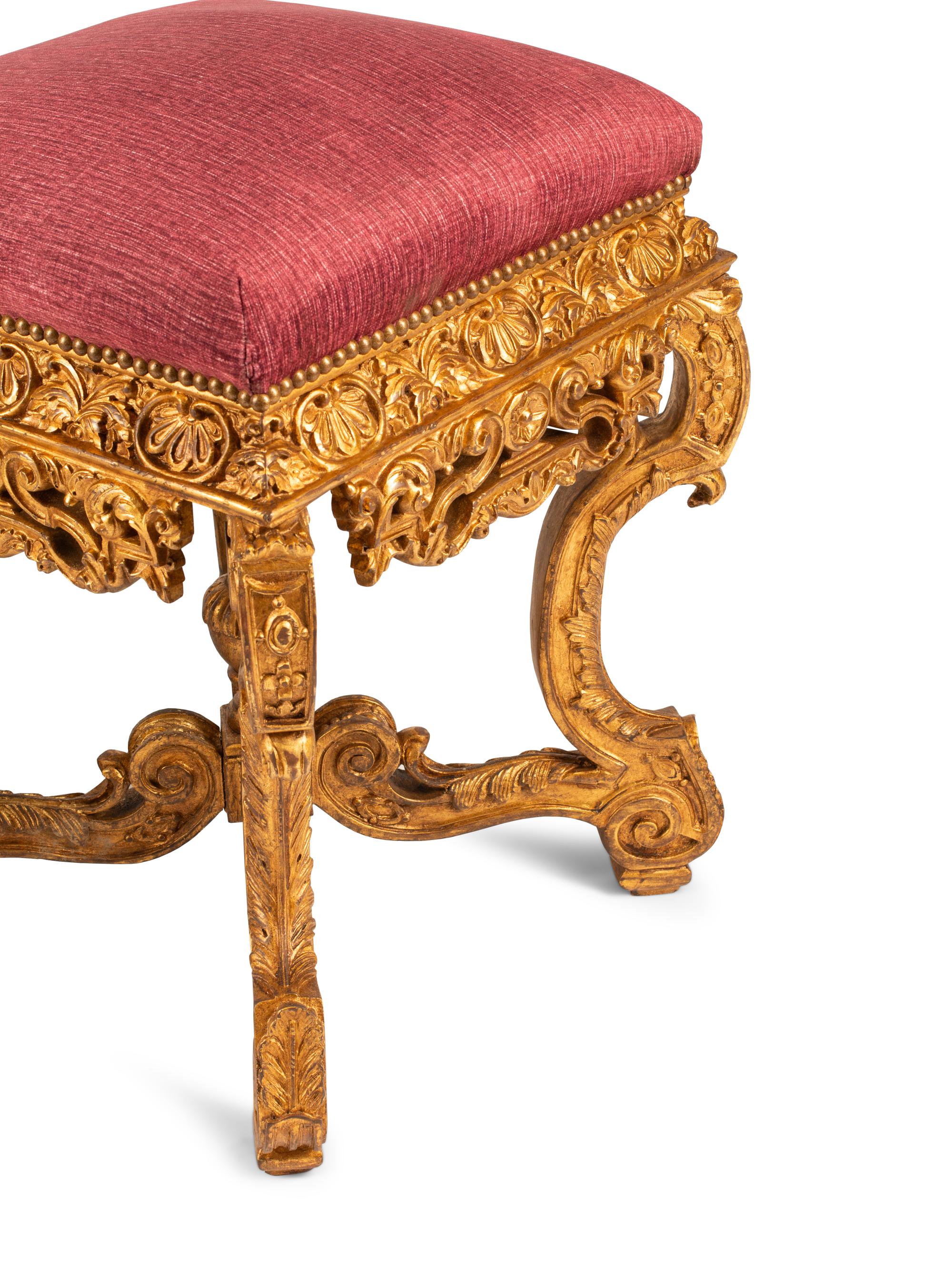 A Pair of Italian Baroque Style Giltwood Stools