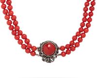 CORAL AND DIAMOND BEAD NECKLACE
