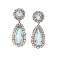 ANTIQUE, AQUAMARINE AND DIAMOND EARCLIPS