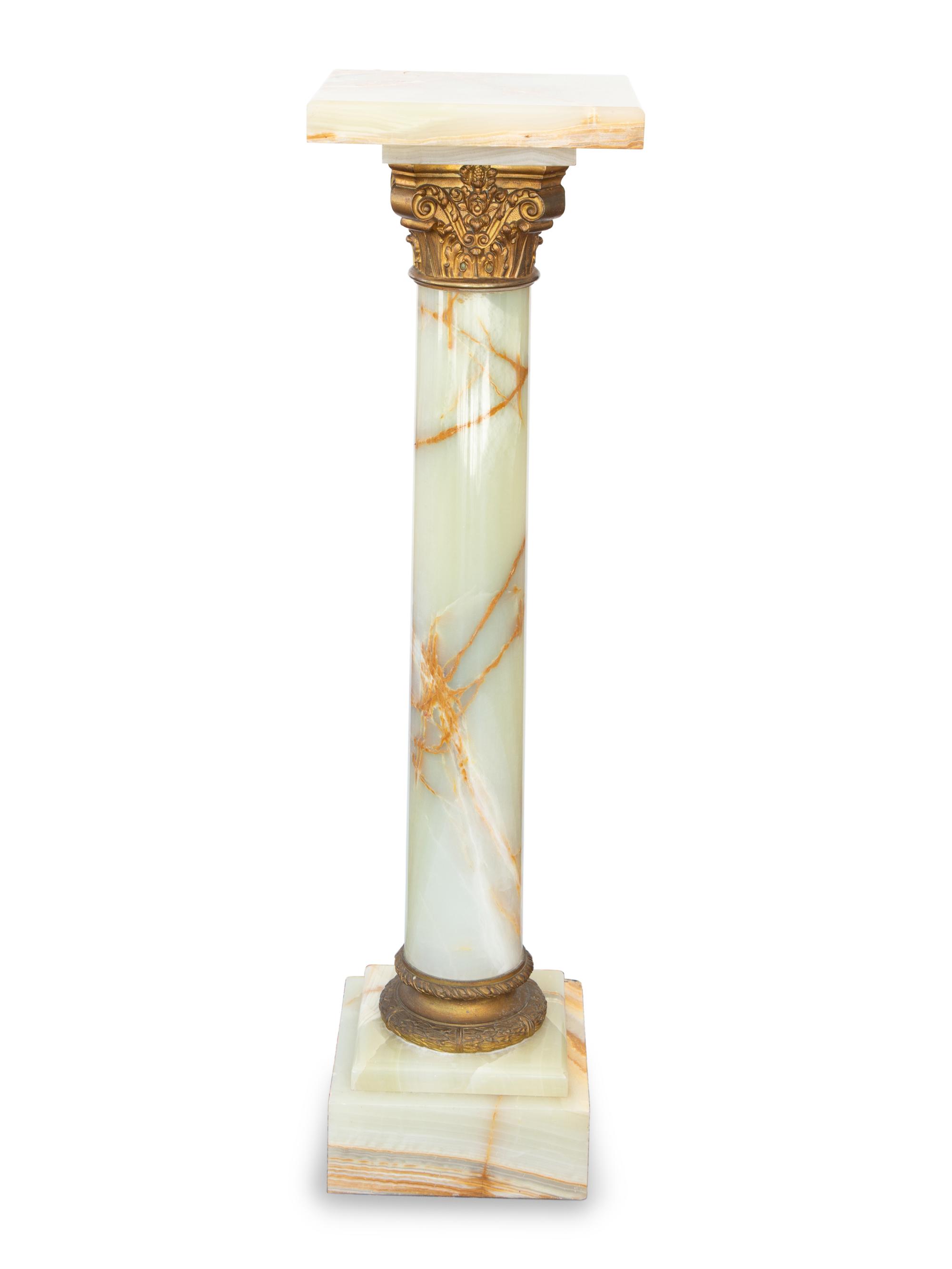 A Gilt Metal Mounted Green Onyx Pedestal