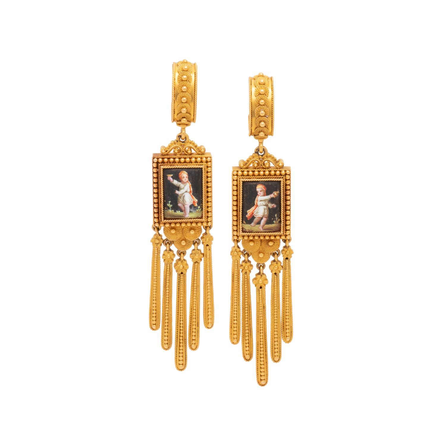 FRENCH, ARCHAEOLOGICAL REVIVAL, YELLOW GOLD AND PORTRAIT MINIATURE SET