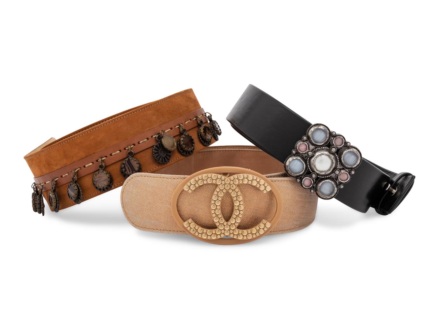 Three Designer Belts By Chanel and Oscar de la Renta