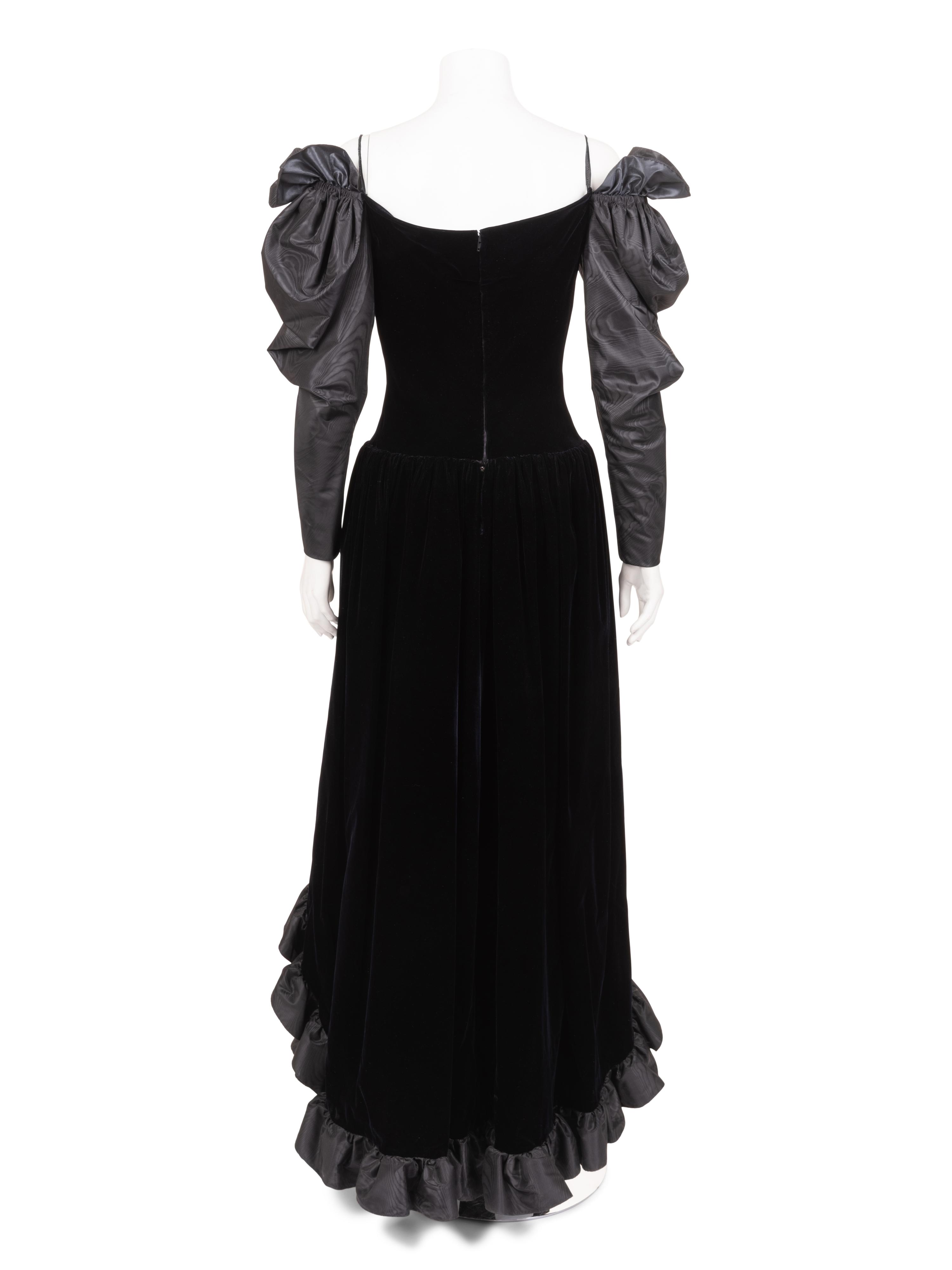 Givenchy Haute Couture Velvet and Moiré Dress, 1970-80s