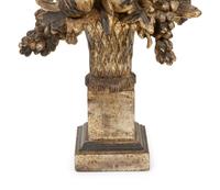 A Pair of Italian Carved Silver Giltwood Models of Fruits and Flowers