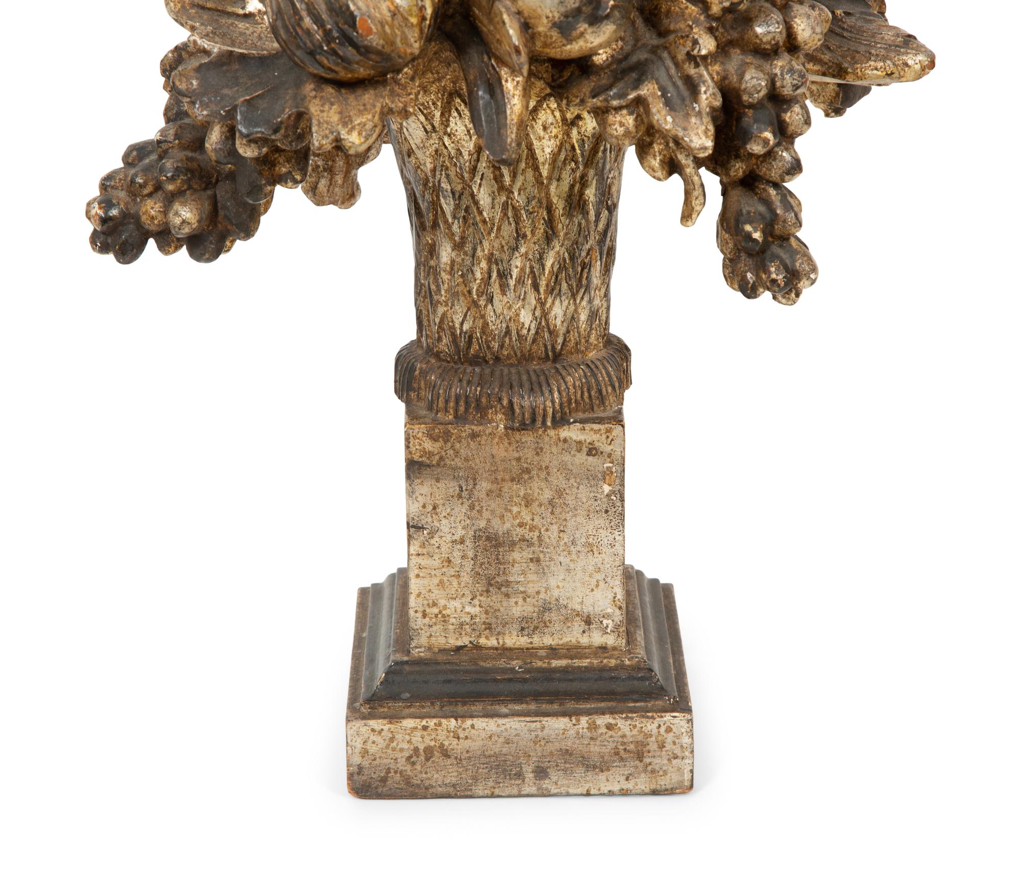 A Pair of Italian Carved Silver Giltwood Models of Fruits and Flowers