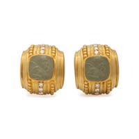 Judith Ripka, Lava Cameo, Diamond, and Yellow Gold Earrings