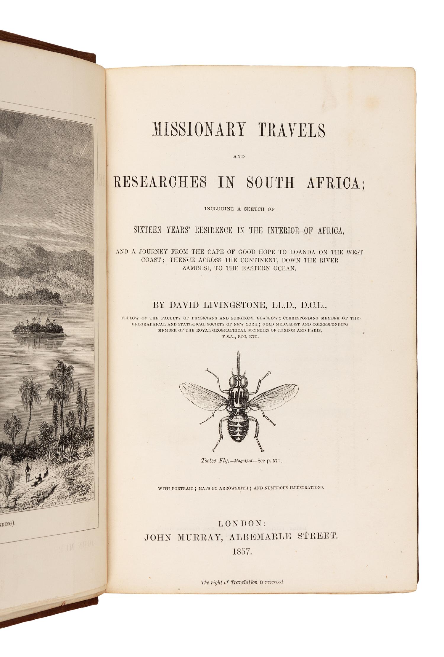 LIVINGSTONE, David (1813-1873). Missionary Travels and Researches in South Africa. London: John Murray, 1857.