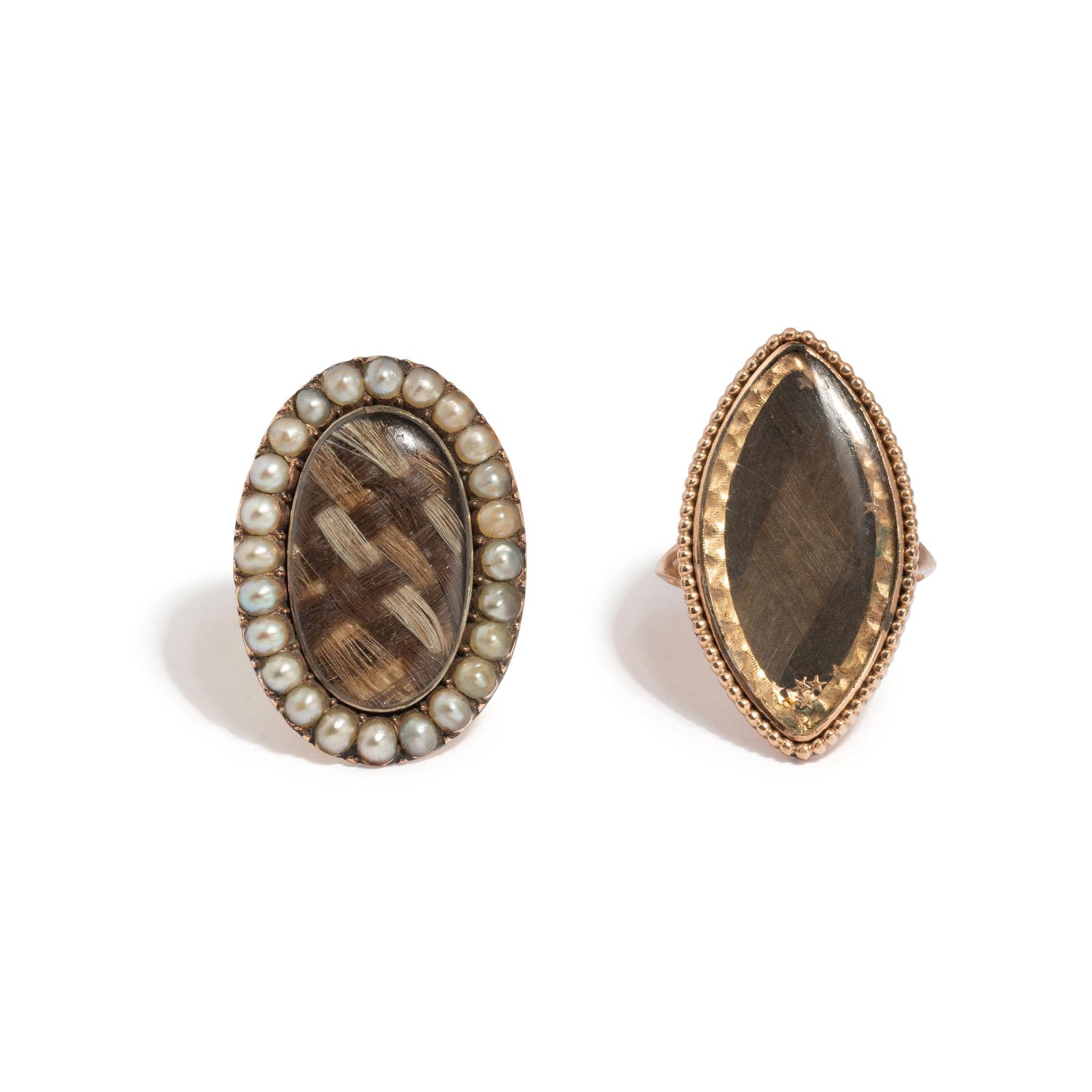 VICTORIAN, TWO YELLOW GOLD MOURNING RINGS