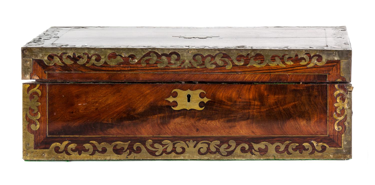 A Victorian Brass-Inlaid Mahogany Lap Desk Width 20 inches. — 19TH CENTURY