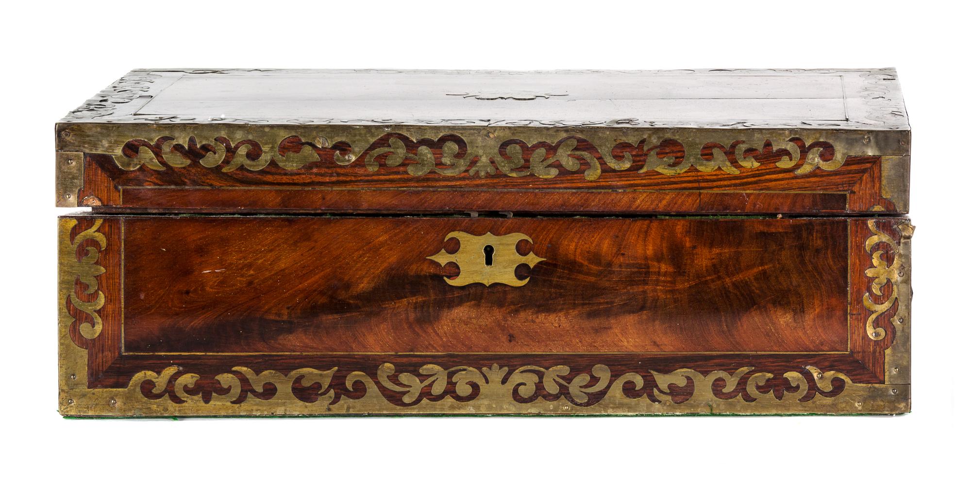 A Victorian Brass-Inlaid Mahogany Lap Desk Width 20 inches. — 19TH CENTURY