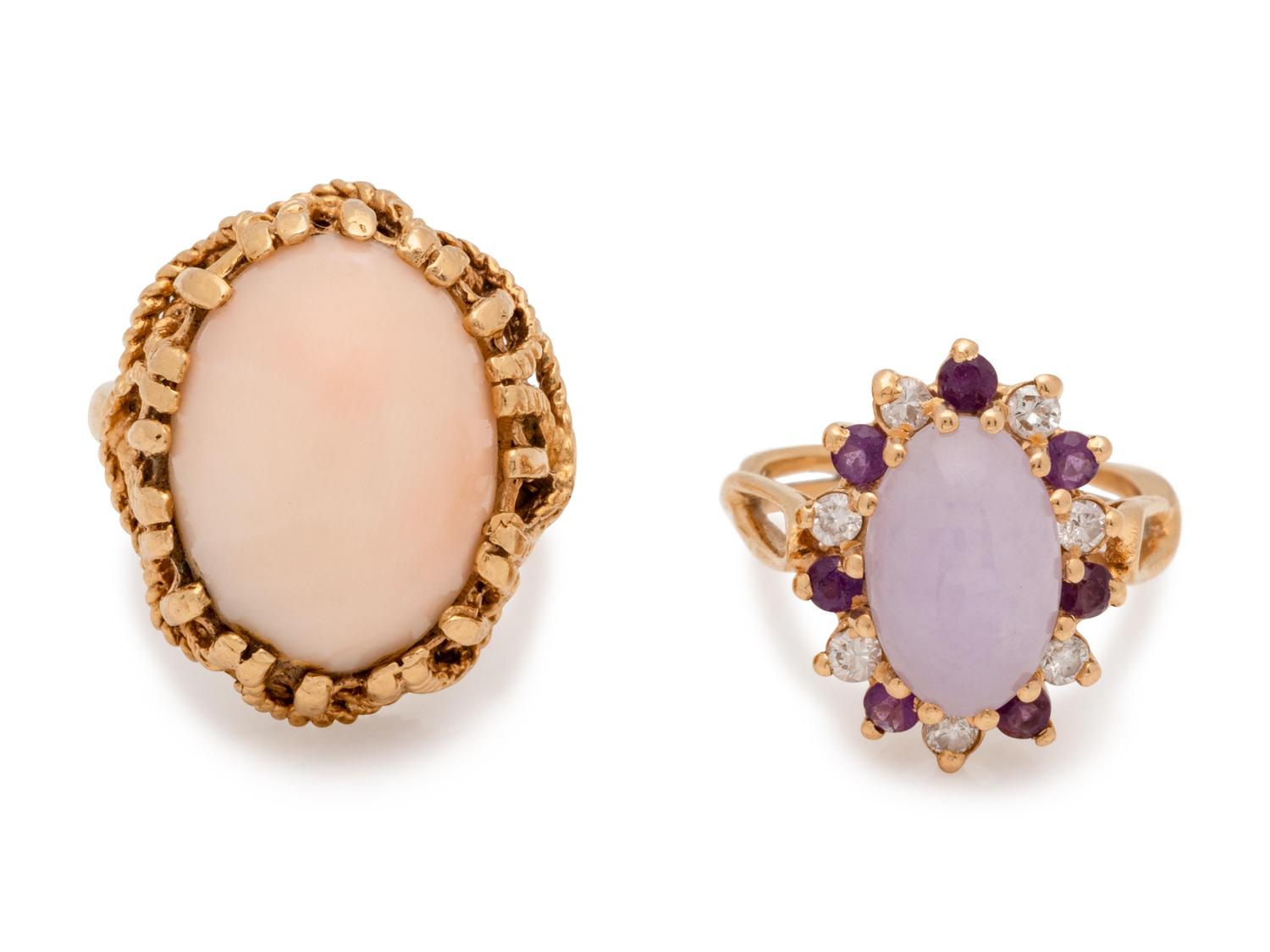 A Collection of Yellow Gold and Hardstone Rings,