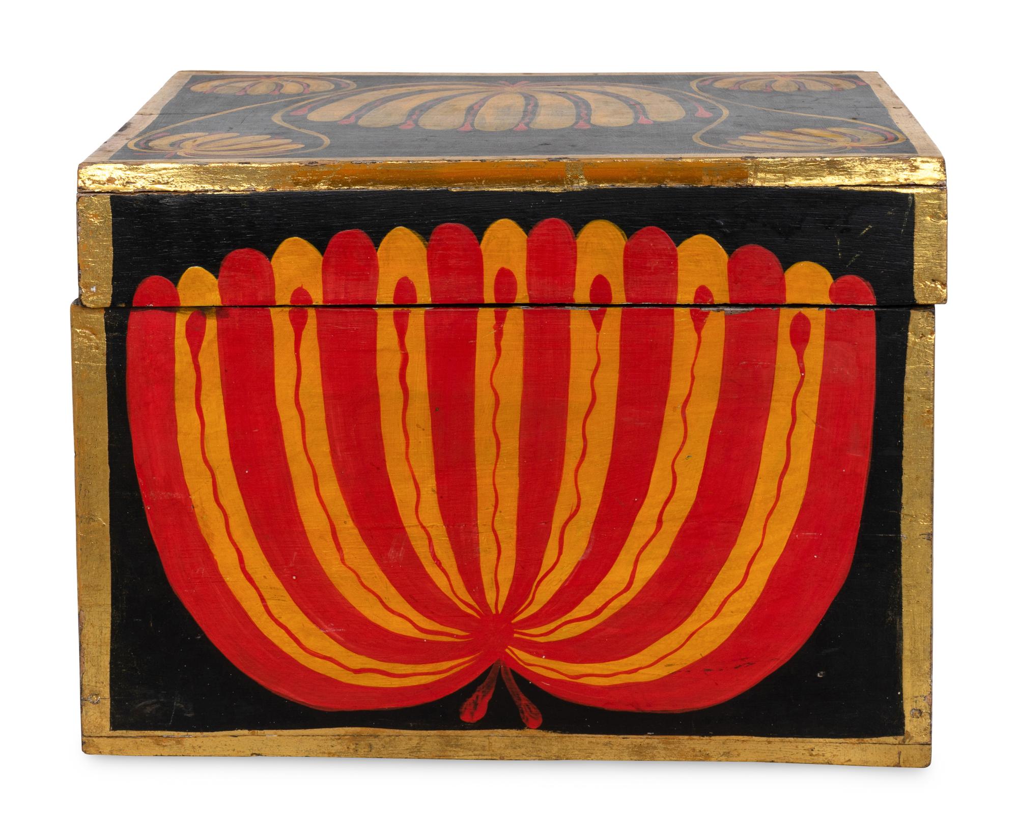 A Classical Paint Decorated and Ebonized Magician's Box