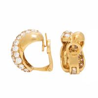 Yellow Gold and Diamond Half Hoop Earrings