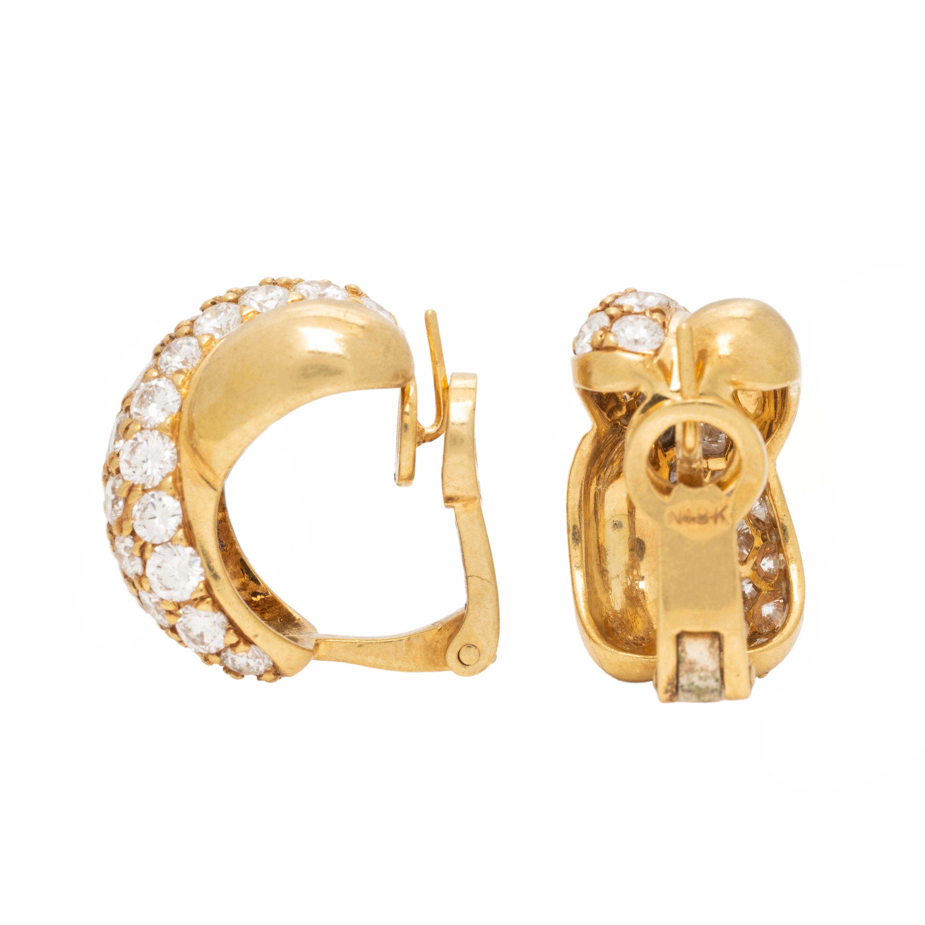 Yellow Gold and Diamond Half Hoop Earrings
