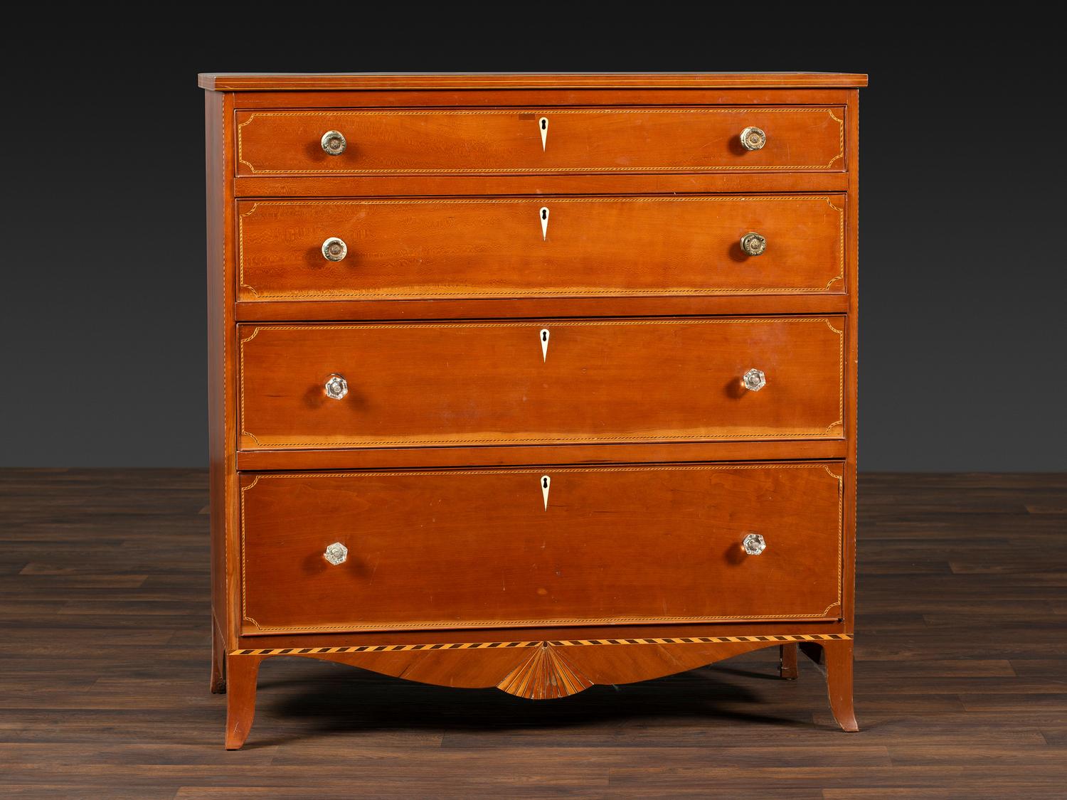 A Federal Fan and Barber Pole Inlaid Cherrywood Chest of Drawers