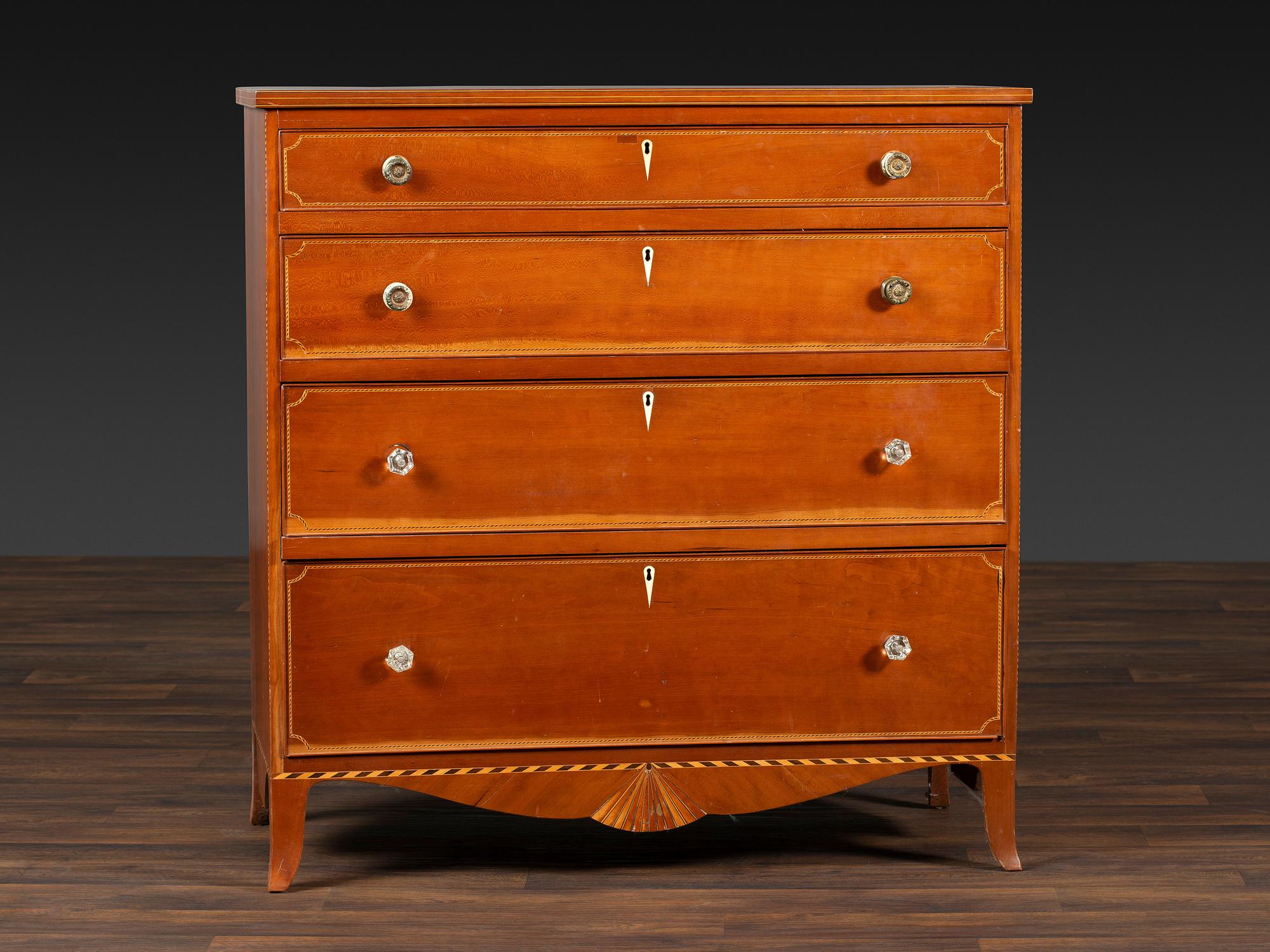 A Federal Fan and Barber Pole Inlaid Cherrywood Chest of Drawers