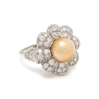 CULTURED PEARL AND DIAMOND RING