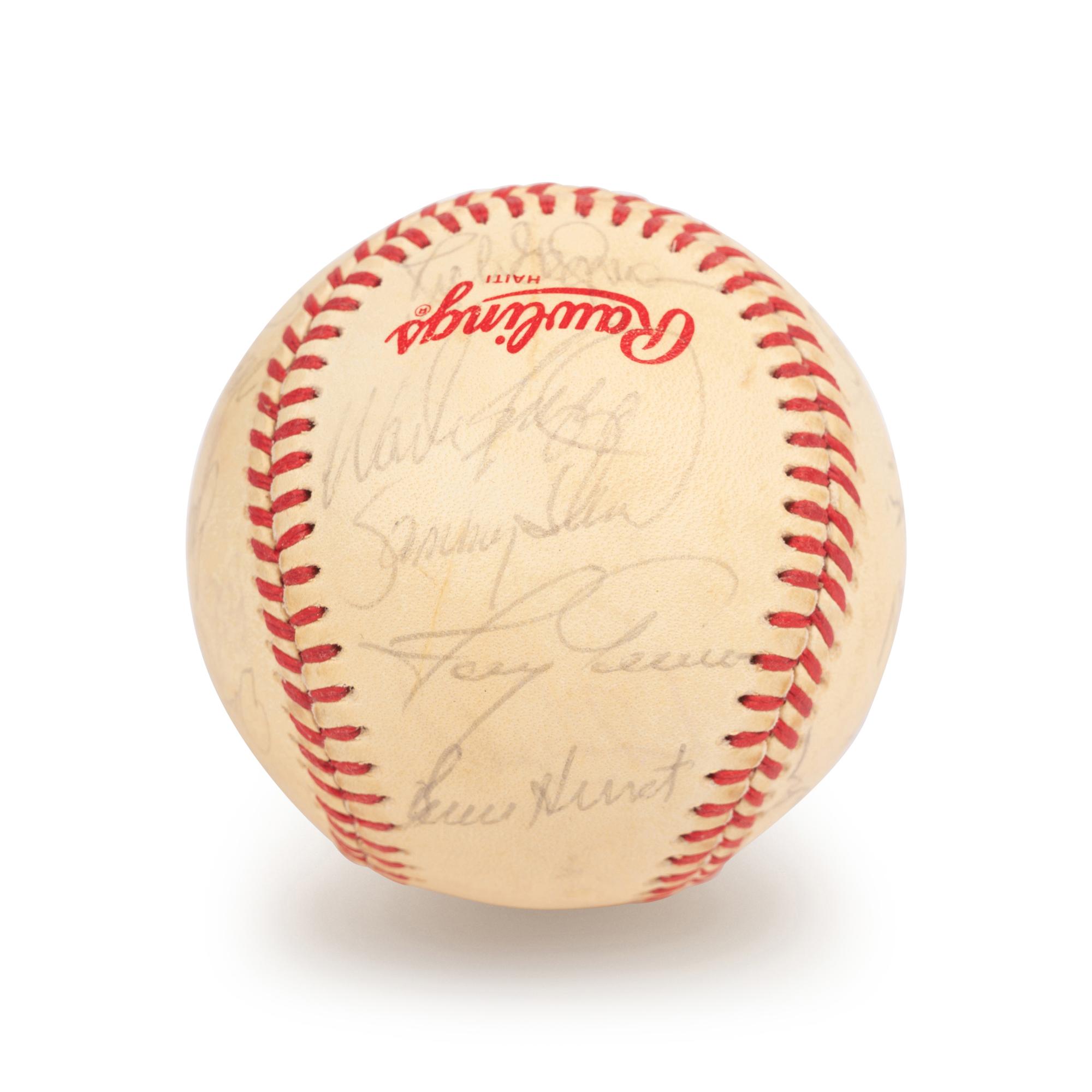A 1986 Boston Red Sox American League Champions Team Signed Autograph Baseball with 30 Signatures (Beckett Authentication Services Letter BAS Certified),