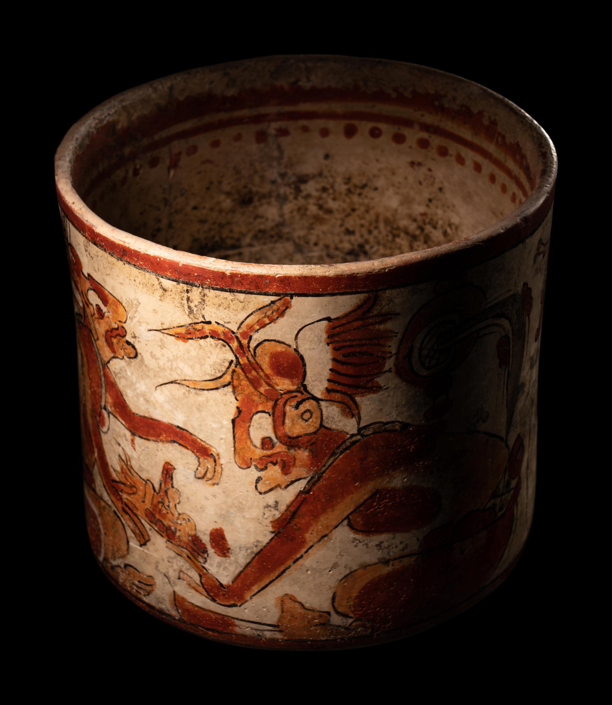A Maya Polychrome Cylinder Vessel