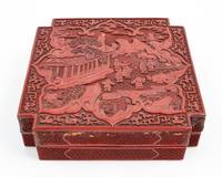 A Large Chinese Cinnabar Lacquer Square Box and Cover