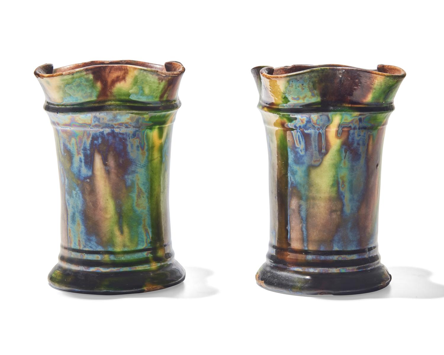 Two Multi-Glazed Vases, Probably Shenandoah Valley, Late 19th Century