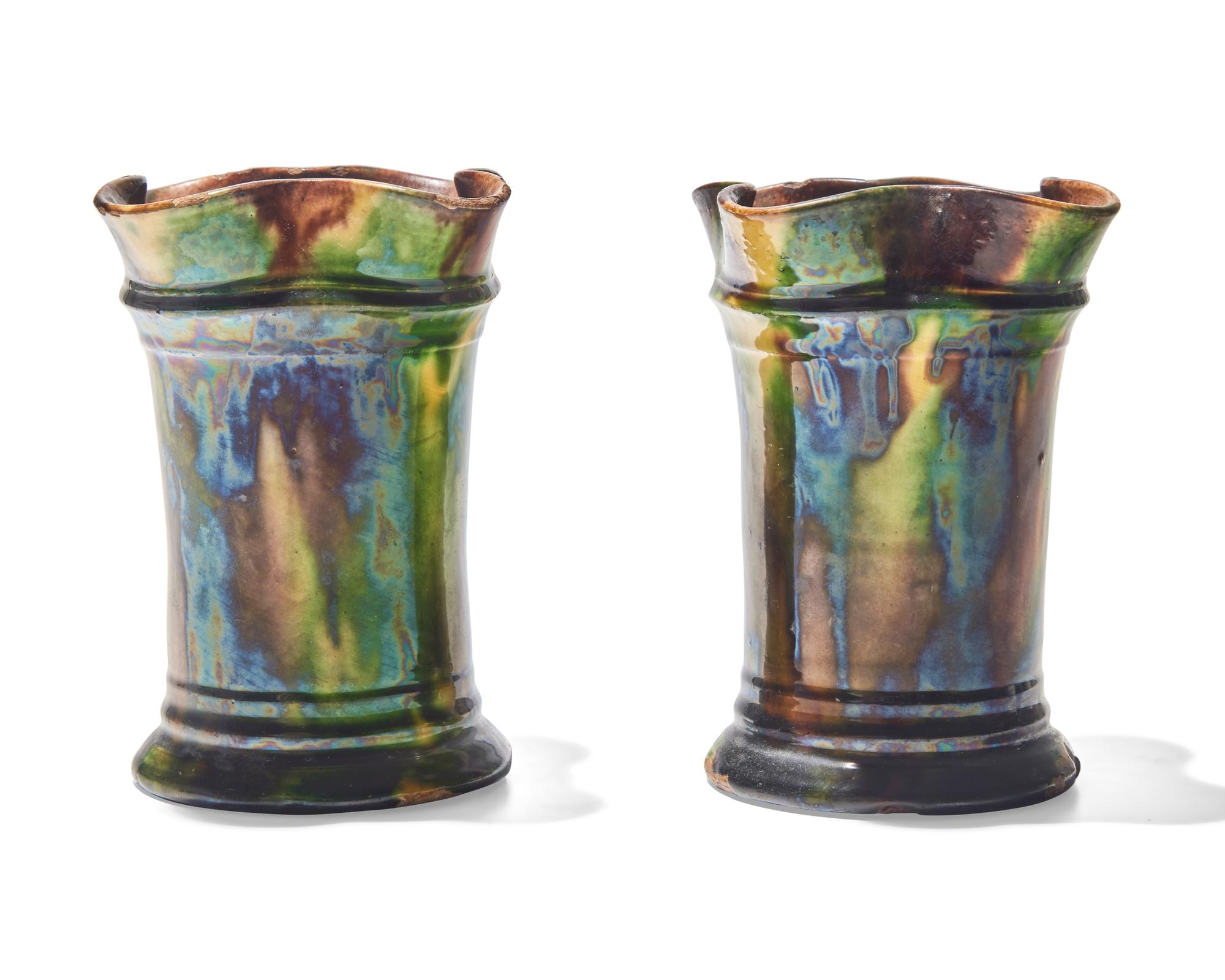 Two Multi-Glazed Vases, Probably Shenandoah Valley, Late 19th Century