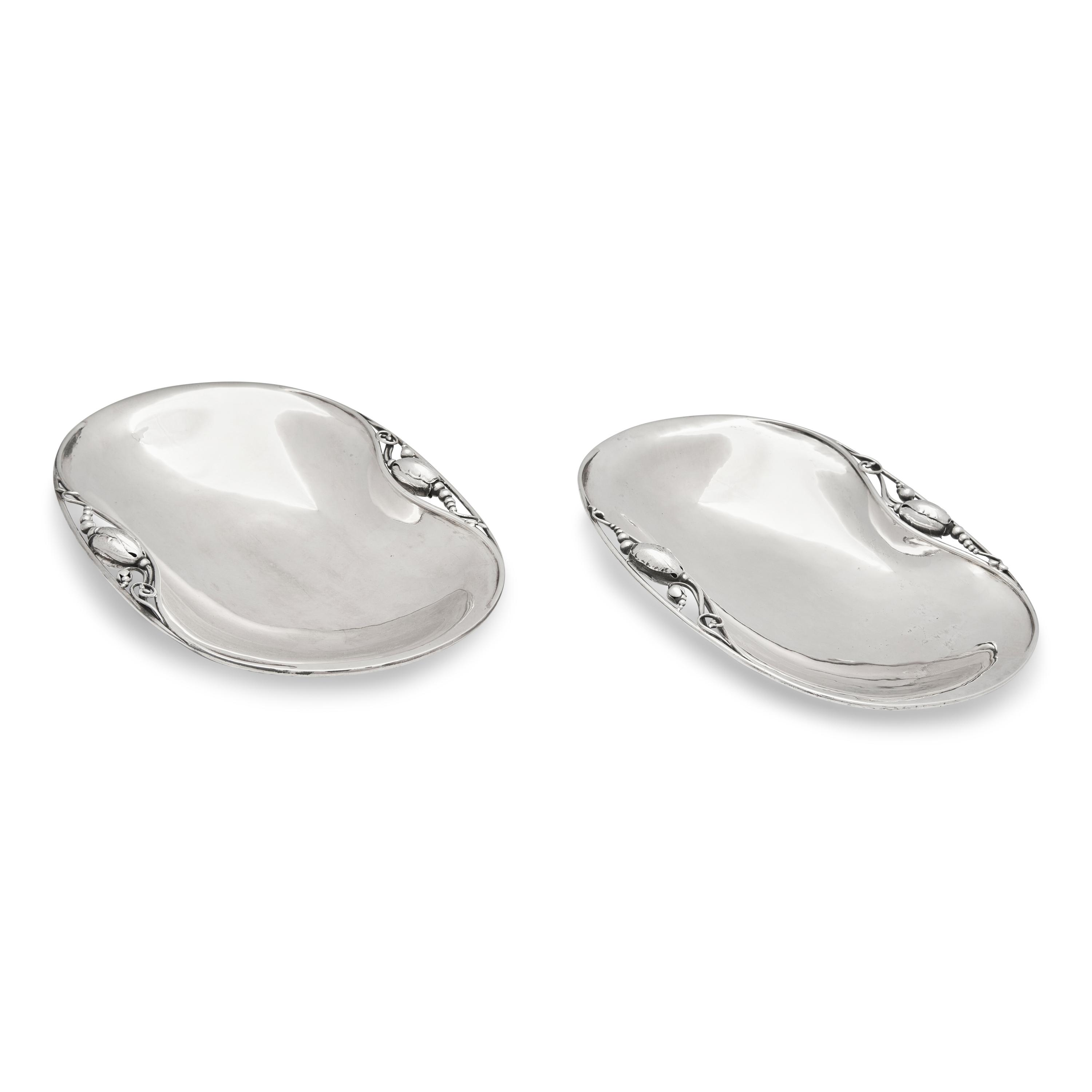 A Matched Pair of Georg Jensen Blossom Silver Dishes