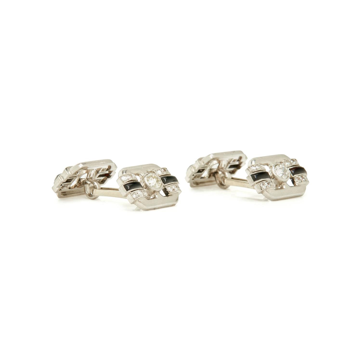 FRENCH, ART DECO, PLATINUM, DIAMOND AND ONYX CUFFLINKS