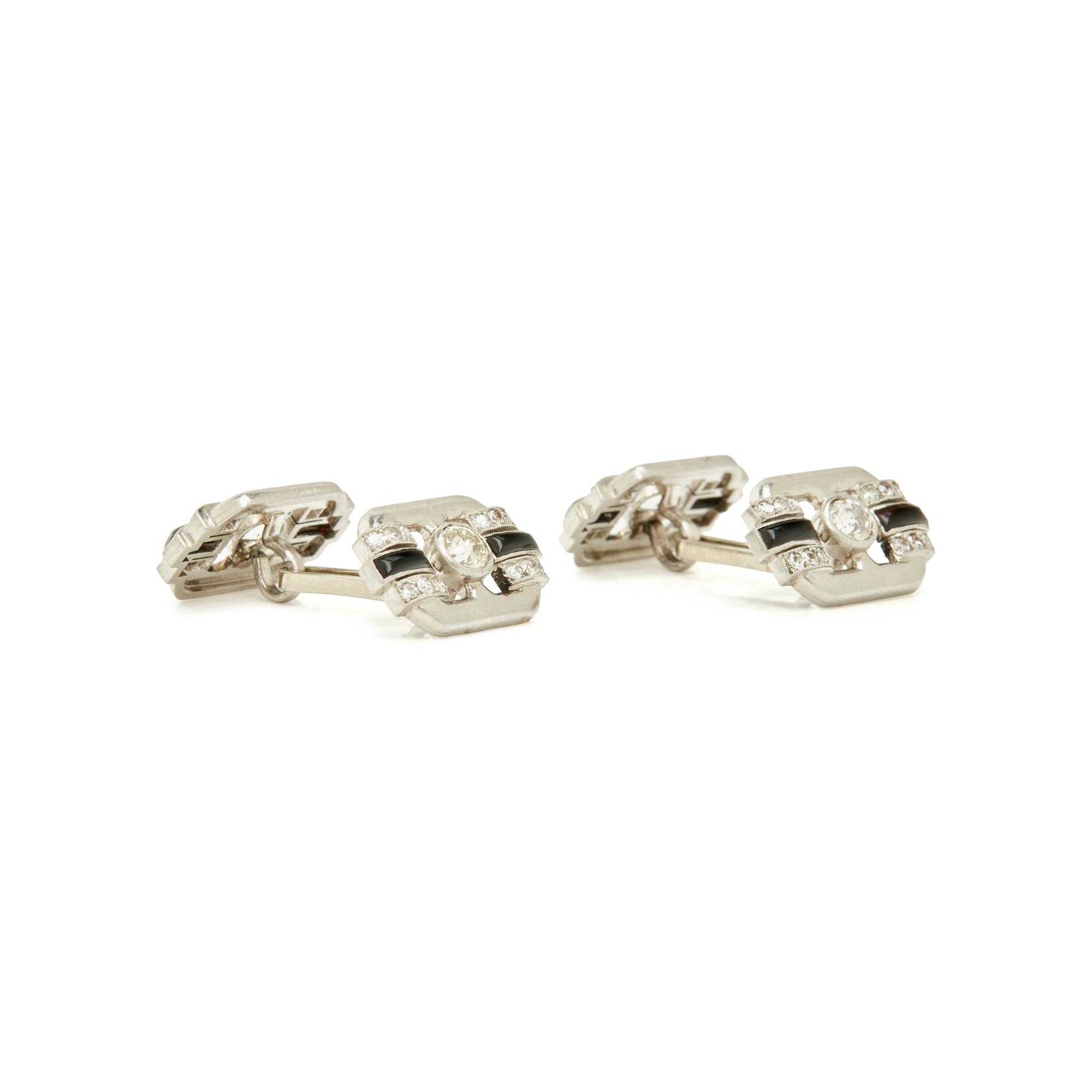FRENCH, ART DECO, PLATINUM, DIAMOND AND ONYX CUFFLINKS