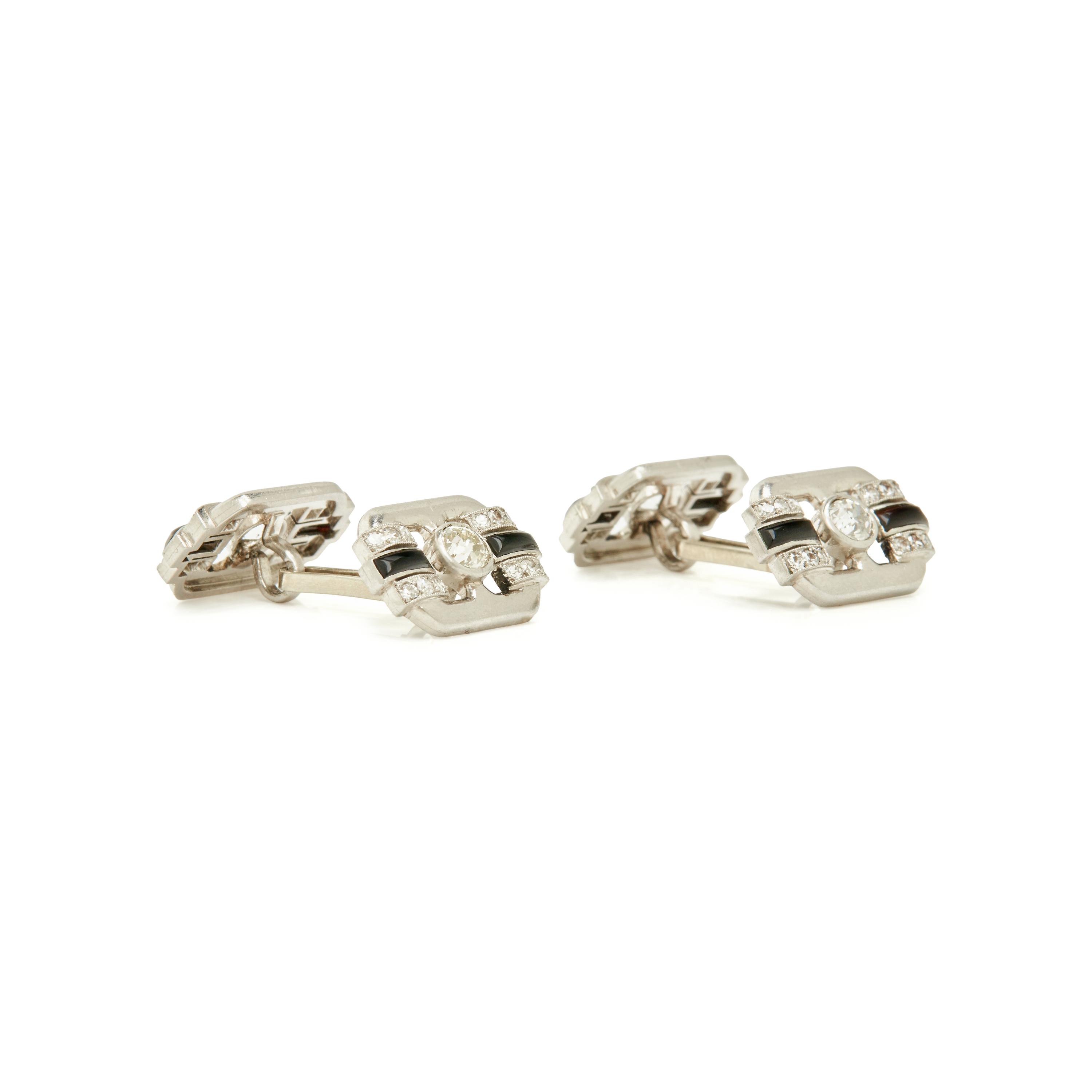 FRENCH, ART DECO, PLATINUM, DIAMOND AND ONYX CUFFLINKS