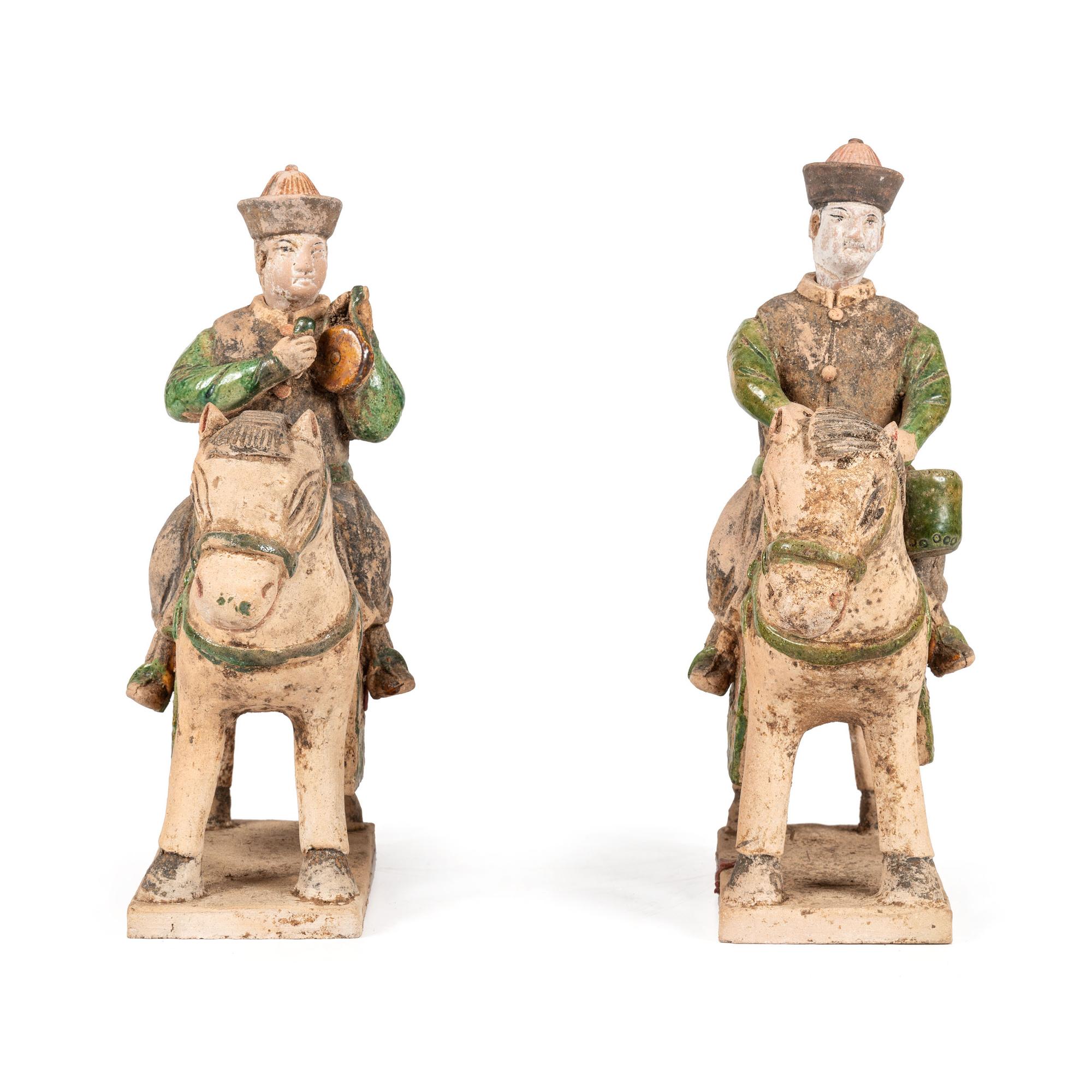 A Pair of Chinese Terracotta Equestrian Musician Figures