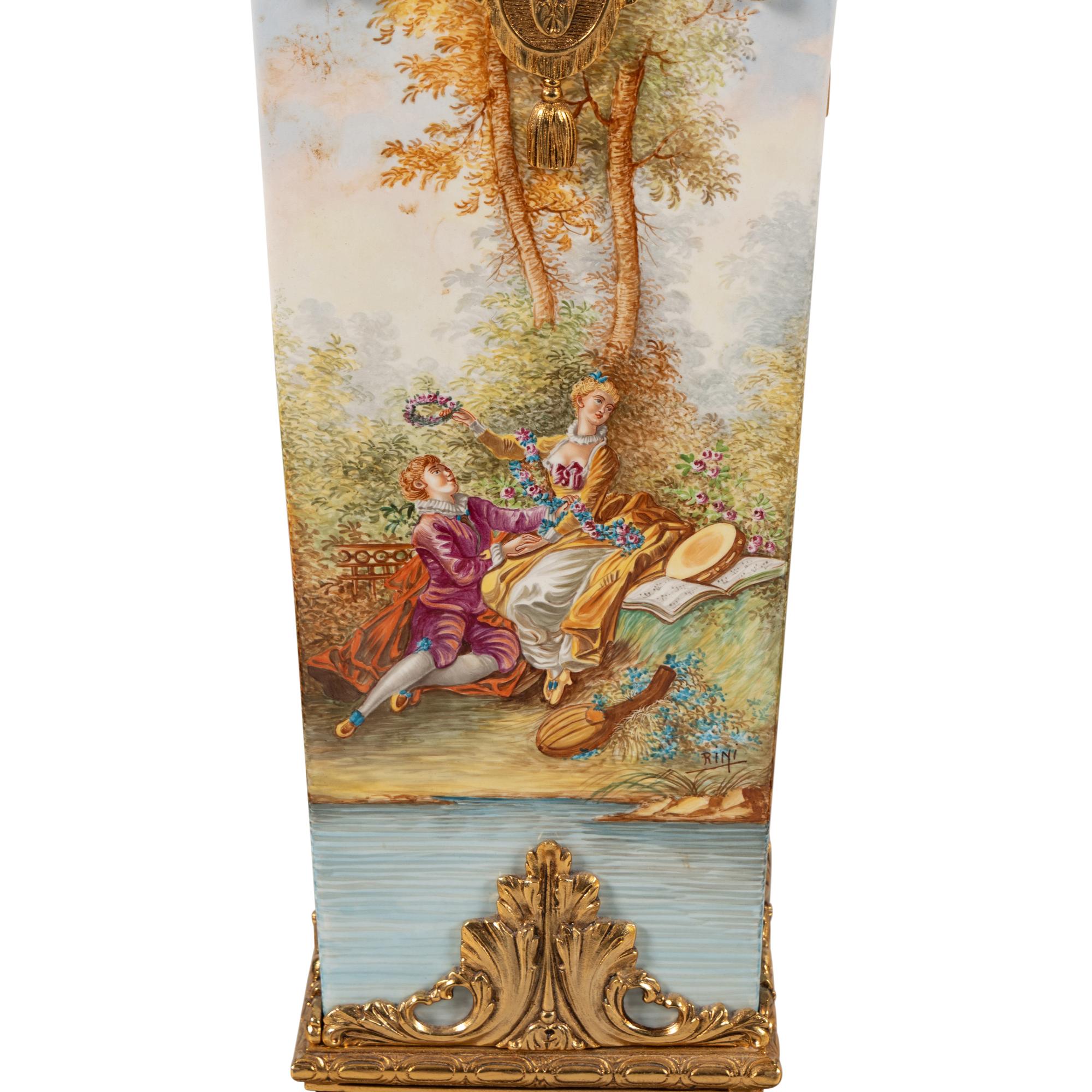 A Pair of Marble, Sèvres Style Porcelain and Gilt Metal Pedestals