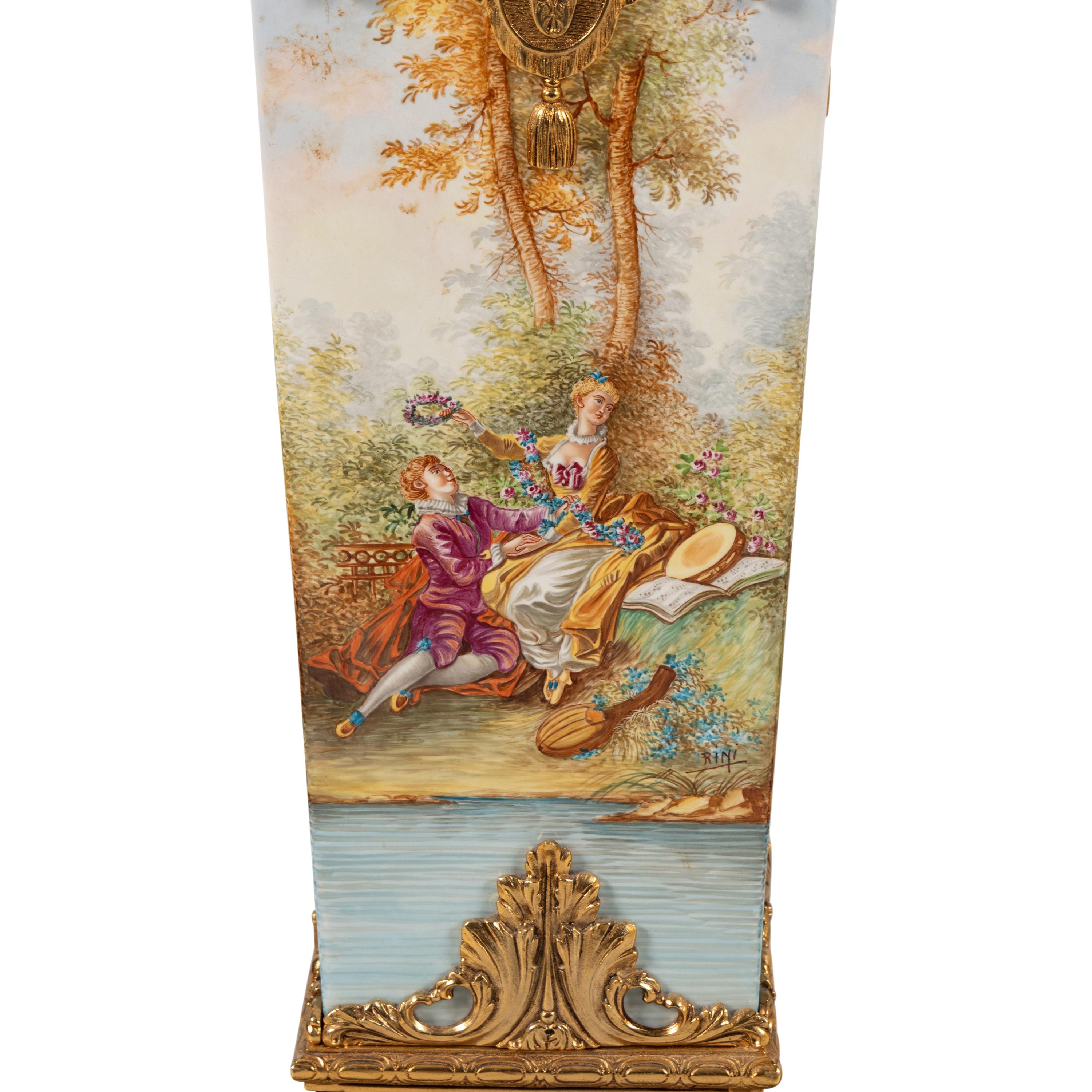 A Pair of Marble, Sèvres Style Porcelain and Gilt Metal Pedestals