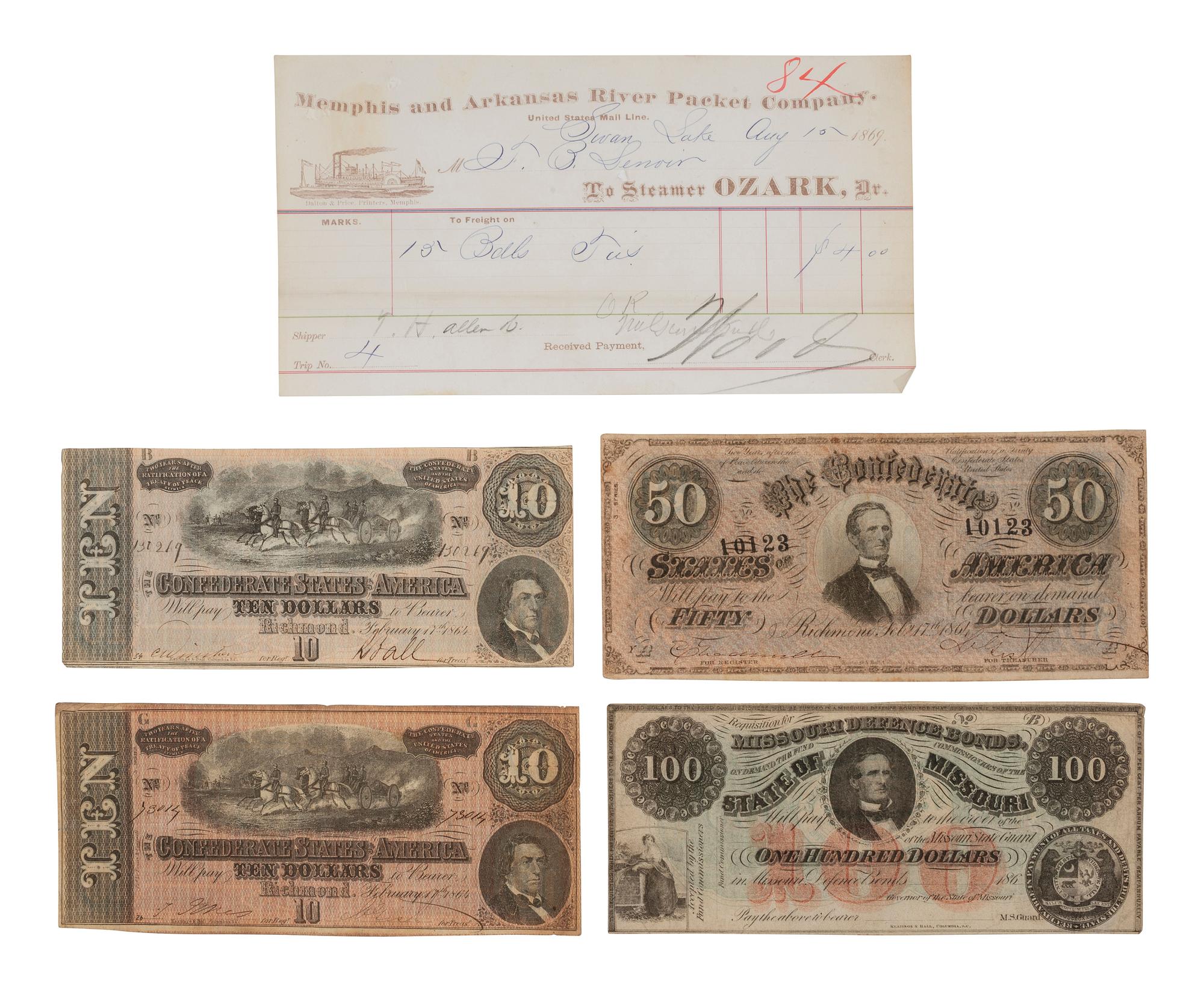 [CIVIL WAR]. Ephemera incl. Mississippi River from Cairo, Ill. to St. Mary's Mo. in VI Sheets, 1865.