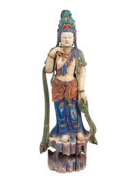 A Chinese Polychrome and Carved Wood Figure of a Guanyin — 20TH CENTURY