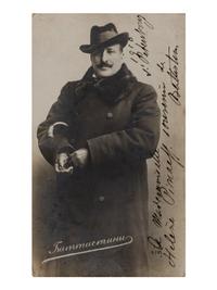 BATTISTINI, Mattia (1856-1928). Photographic postcard signed (“Battistini”) and additionally inscribed to Helene Pinaeff, St. Petersburg, 1910.